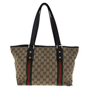 Gucci Brown Canvas Sherry Leather Tote Shoulder Line Tan GG Bag Beige